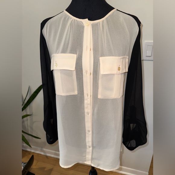 Sanctuary Black and Cream Sheer Blouse - Picture 1 of 3